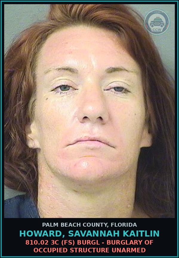 Booking mugshot of HOWARD, SAVANNAH KAITLIN in Palm Beach County