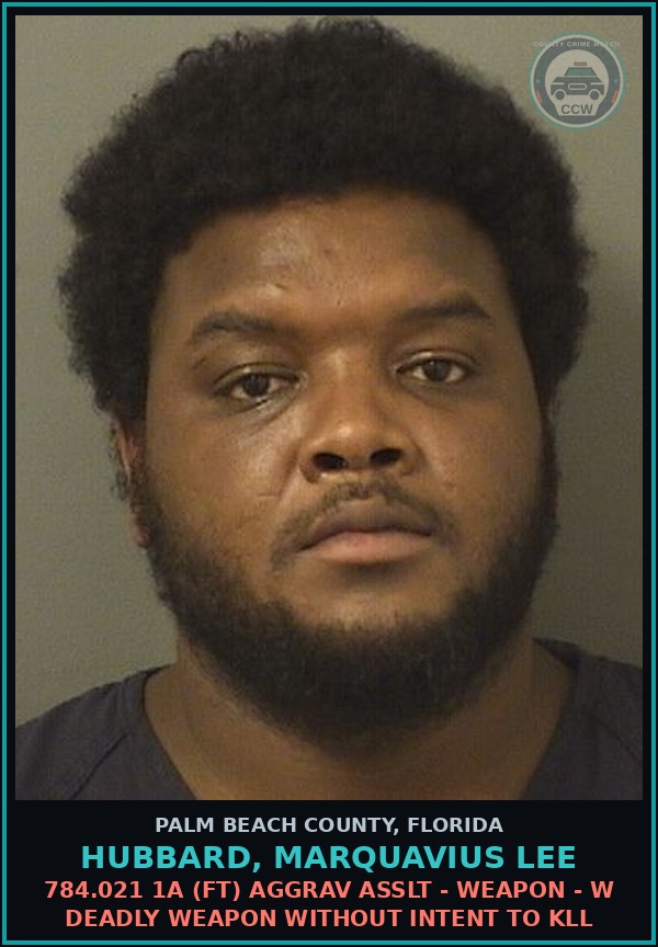Booking mugshot of HUBBARD, MARQUAVIUS LEE in Palm Beach County