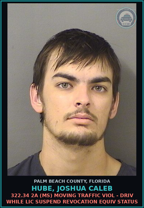 Booking mugshot of HUBE, JOSHUA CALEB in Palm Beach County