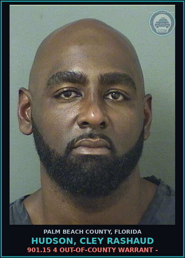 Booking mugshot of HUDSON, CLEY RASHAUD in Palm Beach County