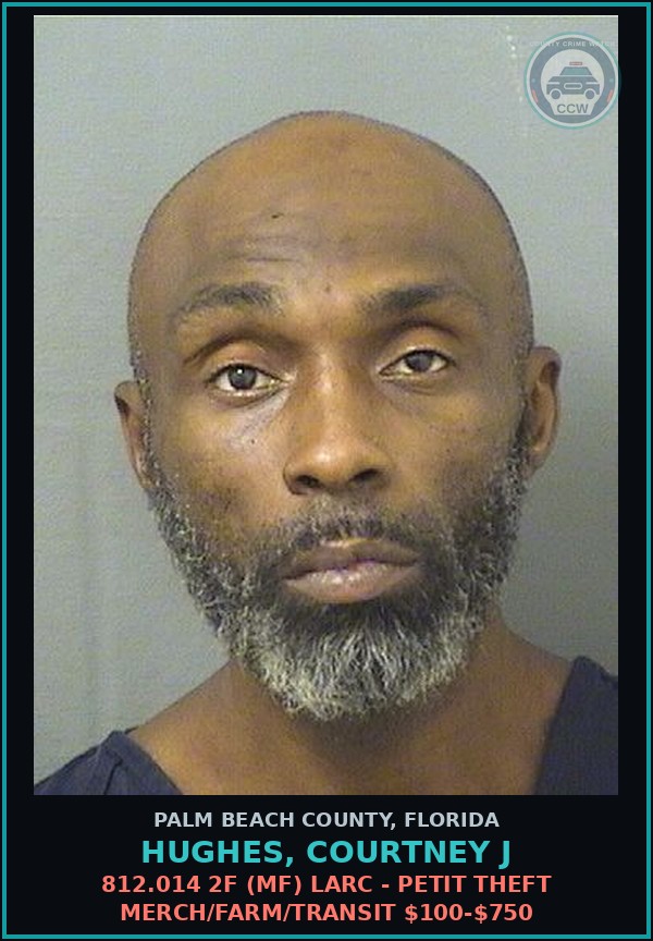 Booking mugshot of HUGHES, COURTNEY J in Palm Beach County