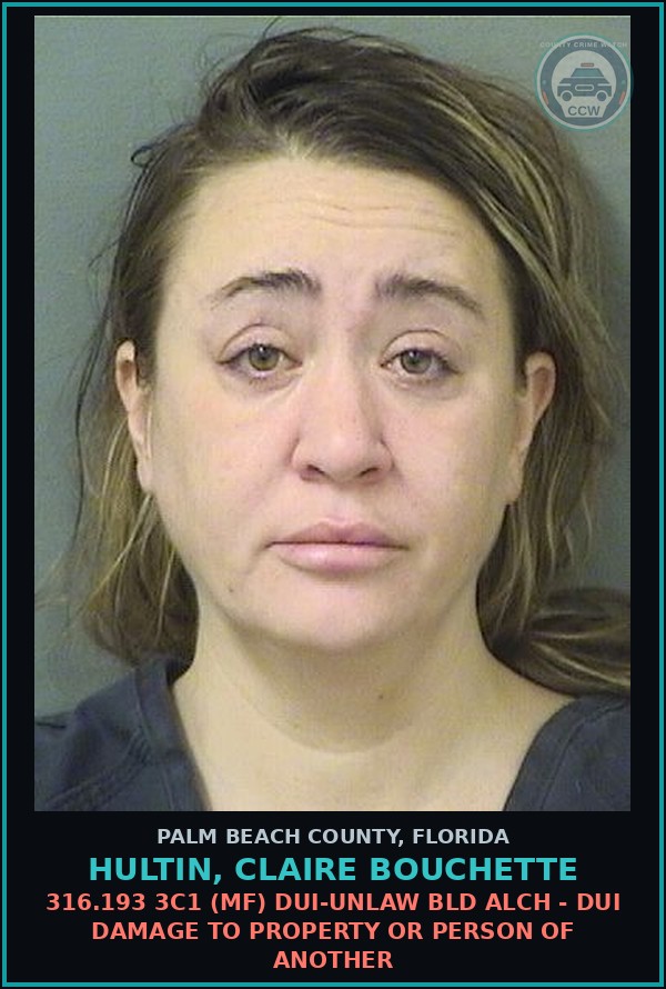 Booking mugshot of HULTIN, CLAIRE BOUCHETTE in Palm Beach County