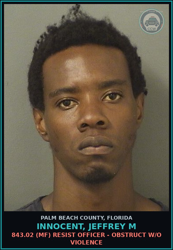 Booking mugshot of INNOCENT, JEFFREY M in Palm Beach County