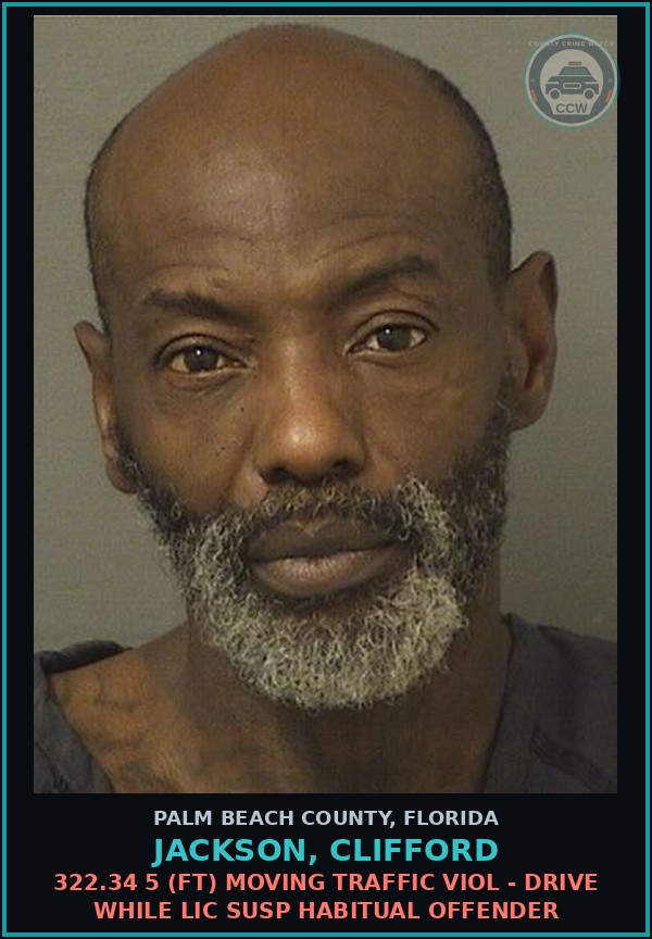 Booking mugshot of JACKSON, CLIFFORD in Palm Beach County