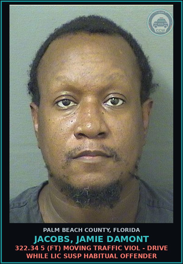 Booking mugshot of JACOBS, JAMIE DAMONT in Palm Beach County