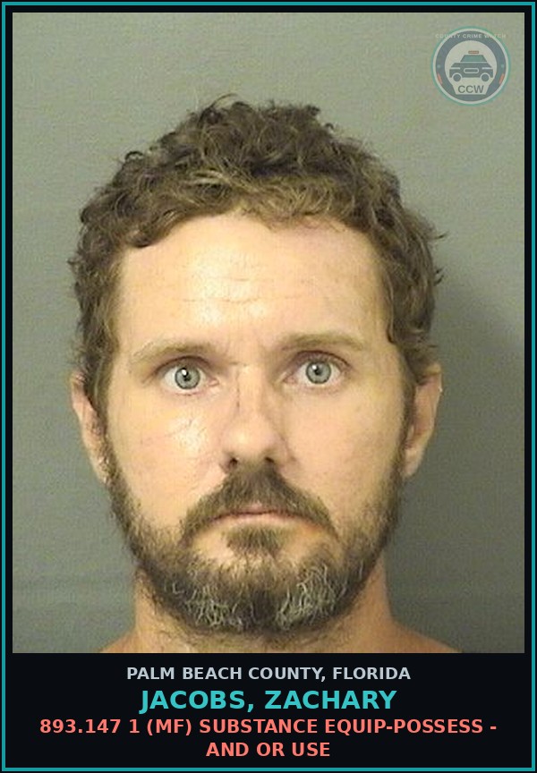 Booking mugshot of JACOBS, ZACHARY in Palm Beach County