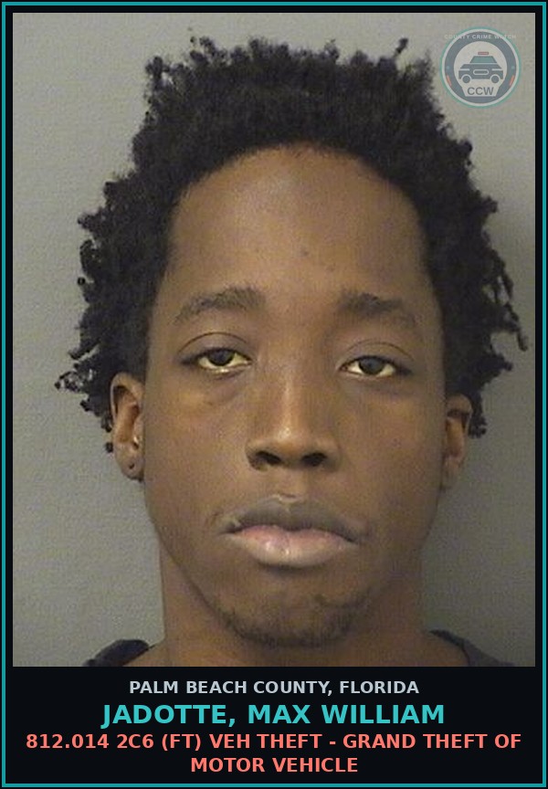 Booking mugshot of JADOTTE, MAX WILLIAM in Palm Beach County