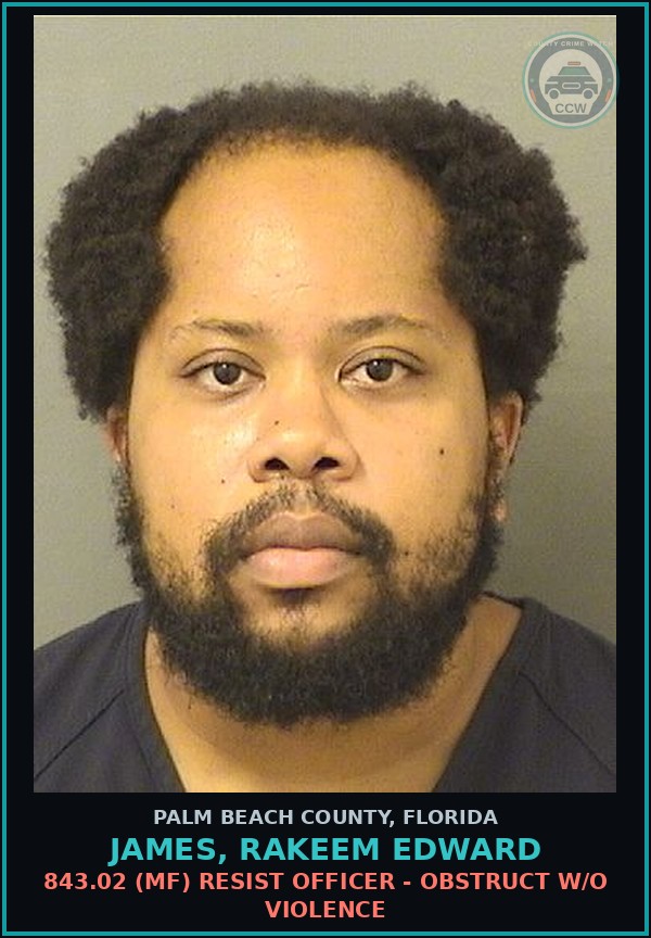 Booking mugshot of JAMES, RAKEEM EDWARD in Palm Beach County