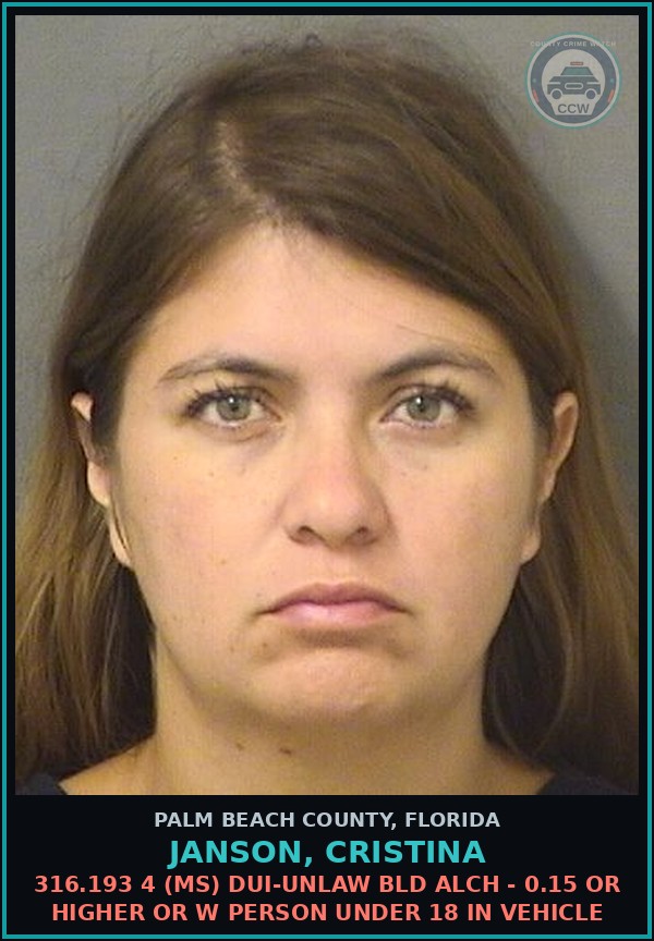 Booking mugshot of JANSON, CRISTINA in Palm Beach County