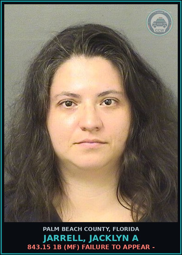 Booking mugshot of JARRELL, JACKLYN A in Palm Beach County