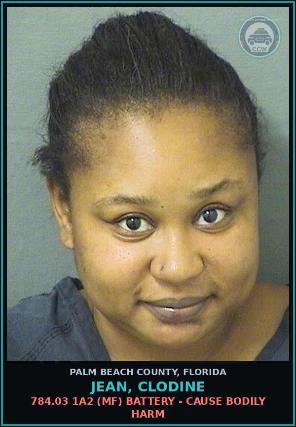 Booking mugshot of JEAN, CLODINE in Palm Beach County