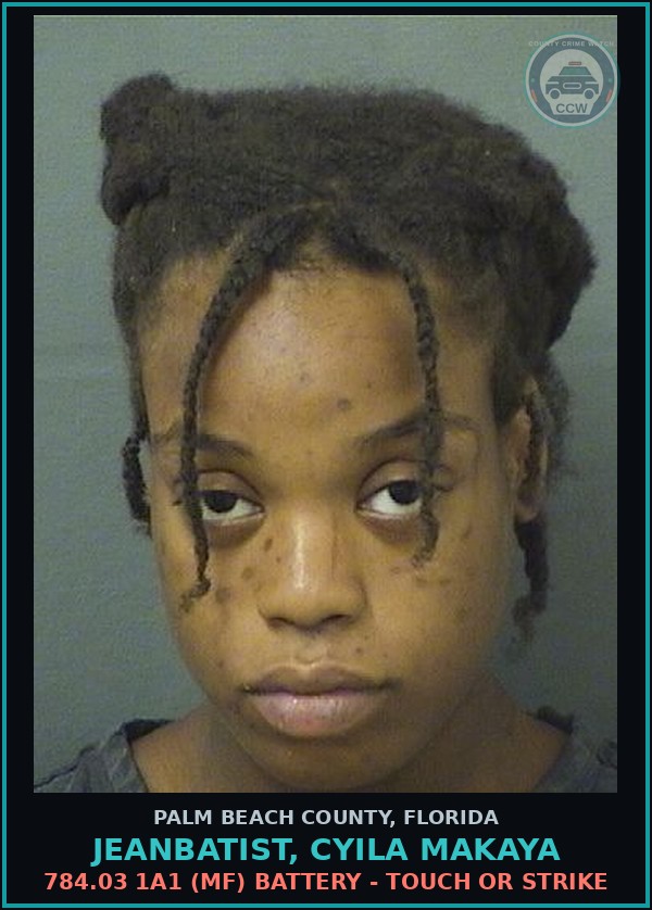 Booking mugshot of JEANBATIST, CYILA MAKAYA in Palm Beach County