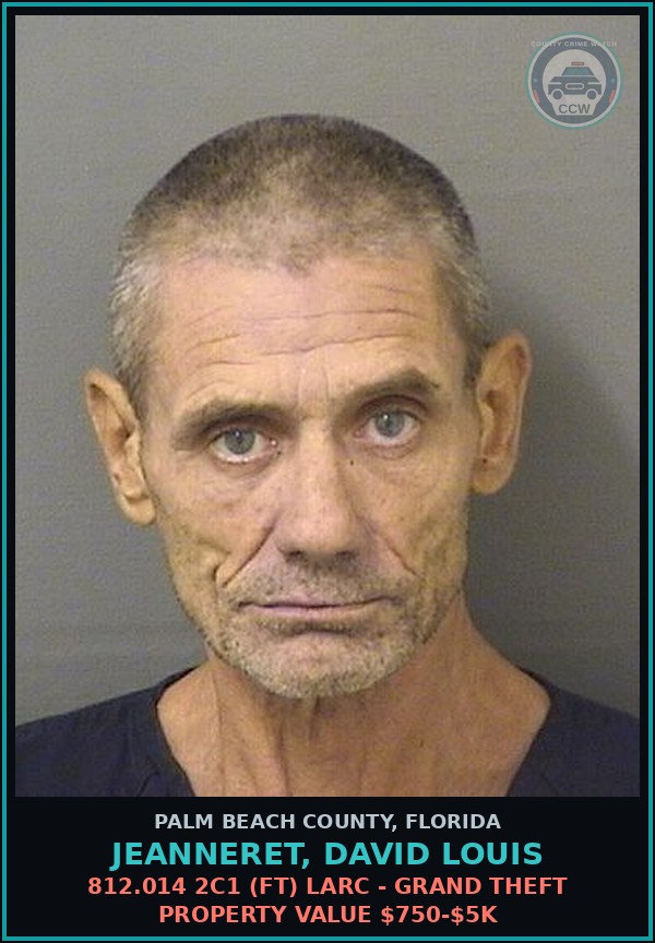 Booking mugshot of JEANNERET, DAVID LOUIS in Palm Beach County