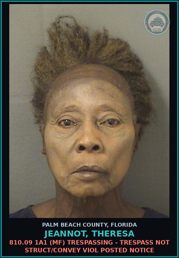 Booking mugshot of JEANNOT, THERESA in Palm Beach County