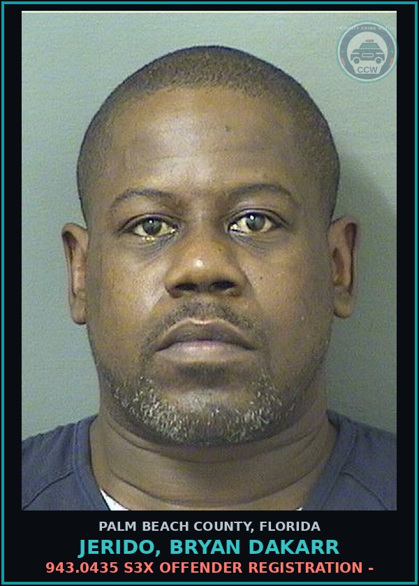 Booking mugshot of JERIDO, BRYAN DAKARR in Palm Beach County