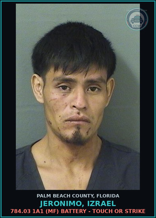 Booking mugshot of JERONIMO, IZRAEL in Palm Beach County