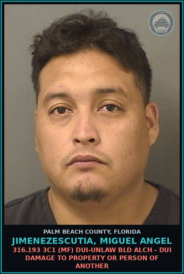 Booking mugshot of JIMENEZESCUTIA, MIGUEL ANGEL in Palm Beach County