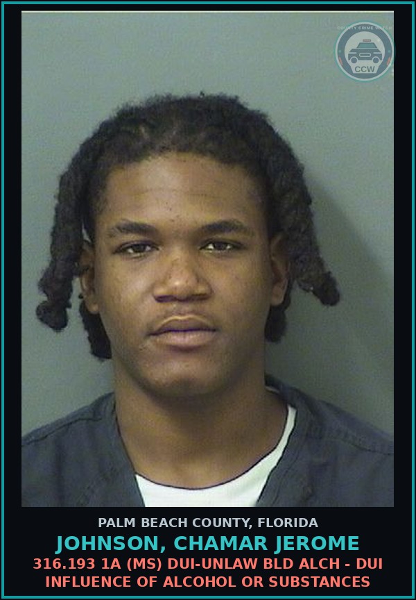Booking mugshot of JOHNSON, CHAMAR JEROME in Palm Beach County