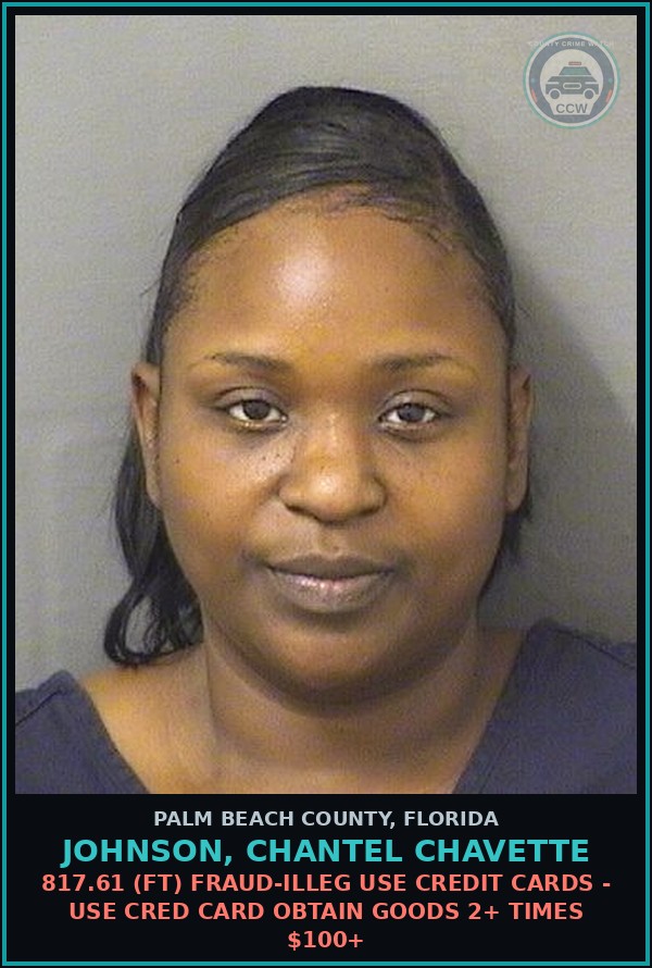 Booking mugshot of JOHNSON, CHANTEL CHAVETTE in Palm Beach County