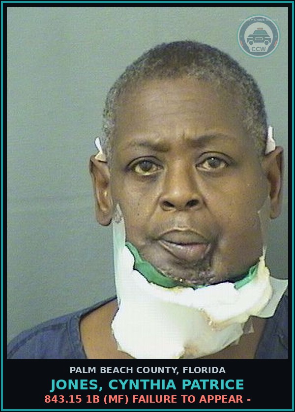 Booking mugshot of JONES, CYNTHIA PATRICE in Palm Beach County