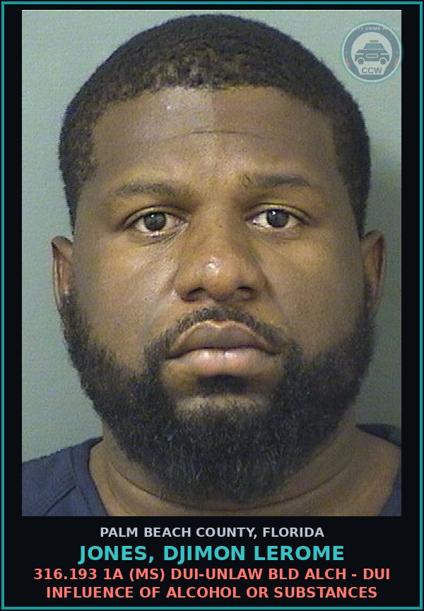 Booking mugshot of JONES, DJIMON LEROME in Palm Beach County