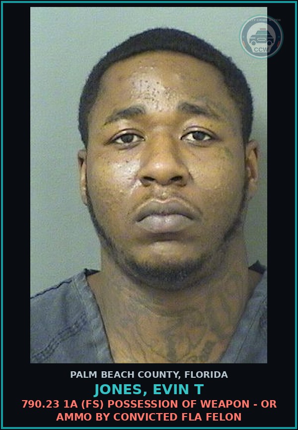 Booking mugshot of JONES, EVIN T in Palm Beach County