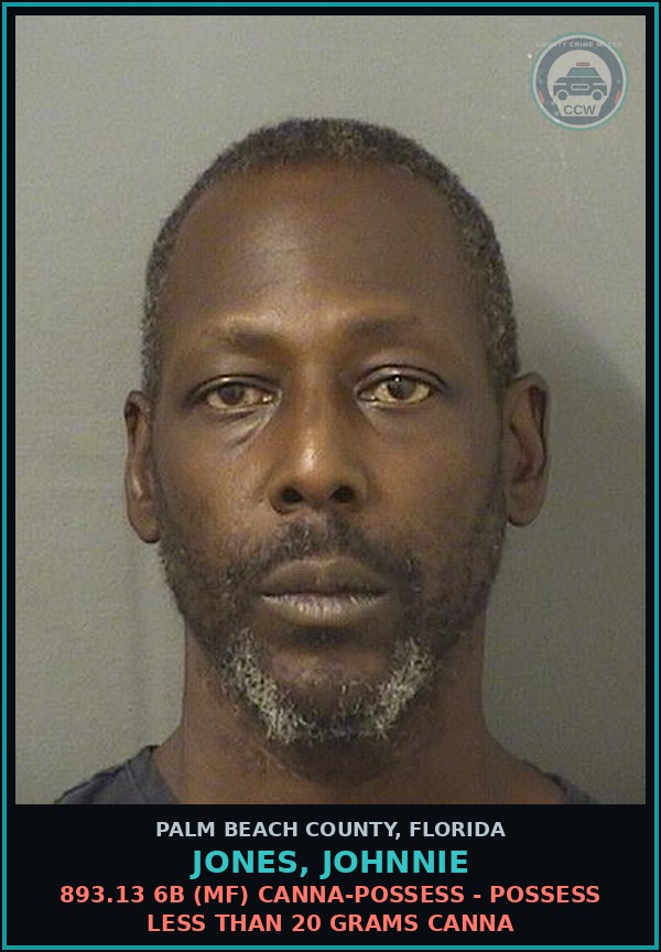 Booking mugshot of JONES, JOHNNIE in Palm Beach County