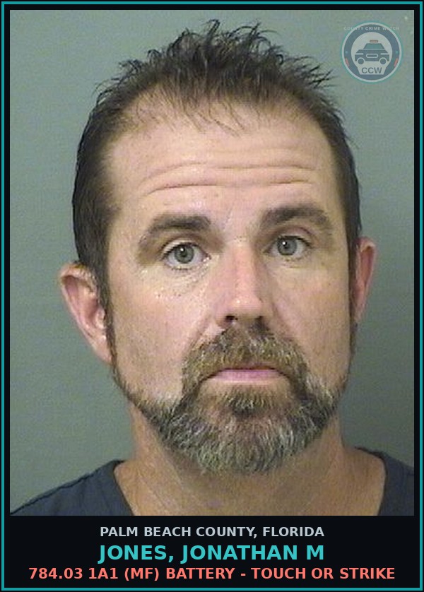Booking mugshot of JONES, JONATHAN M in Palm Beach County
