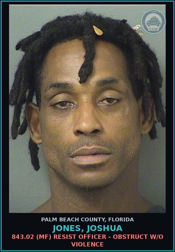 Booking mugshot of JONES, JOSHUA in Palm Beach County