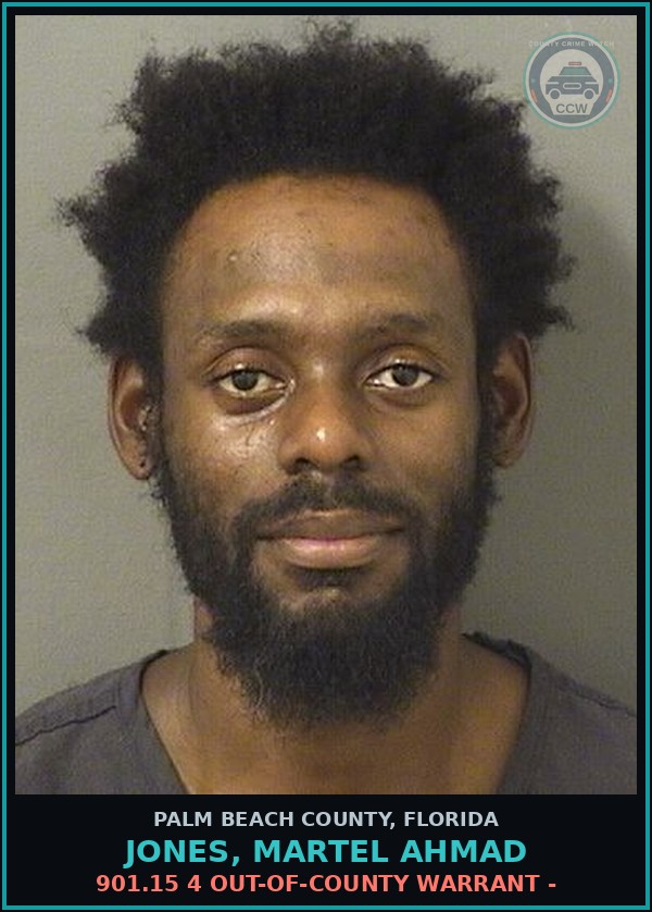 Booking mugshot of JONES, MARTEL AHMAD in Palm Beach County