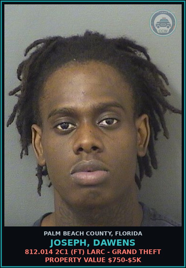 Booking mugshot of JOSEPH, DAWENS in Palm Beach County