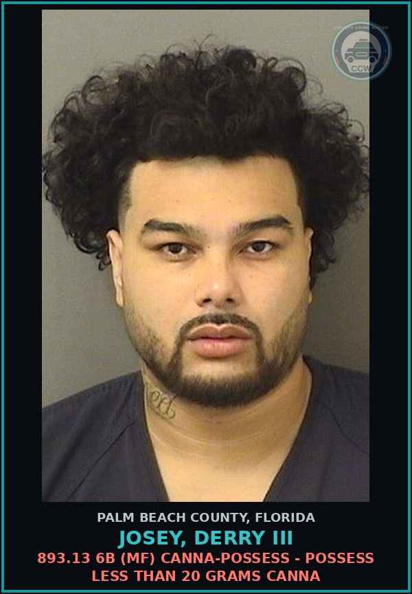 Booking mugshot of JOSEY, DERRY III in Palm Beach County