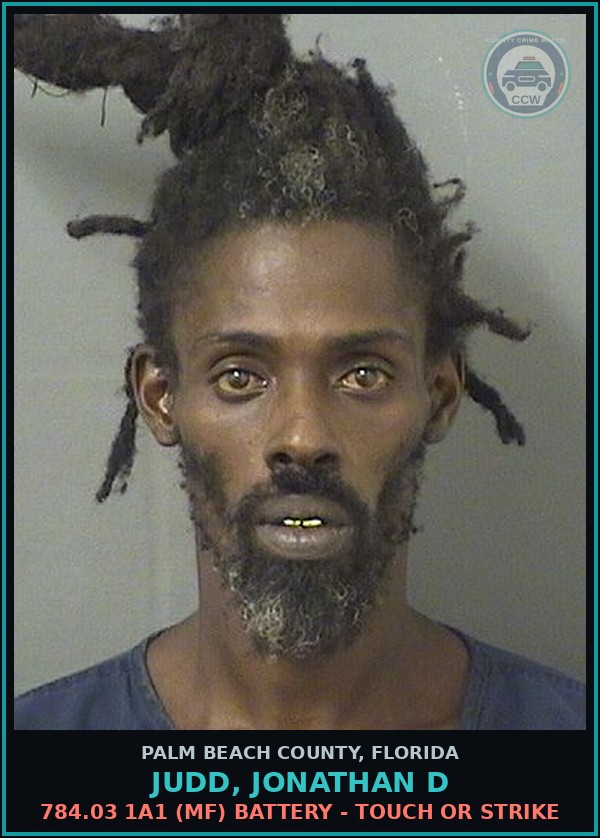 Booking mugshot of JUDD, JONATHAN D in Palm Beach County