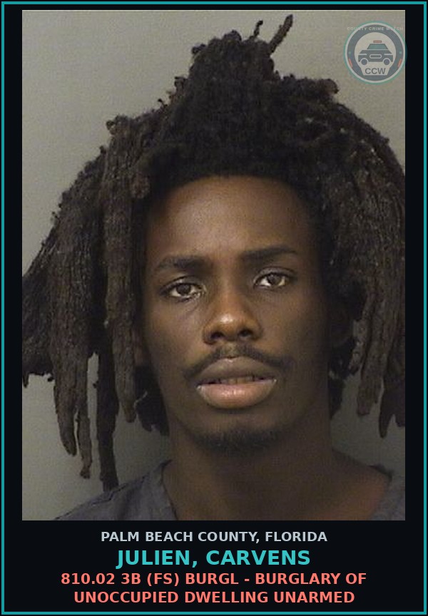 Booking mugshot of JULIEN, CARVENS in Palm Beach County