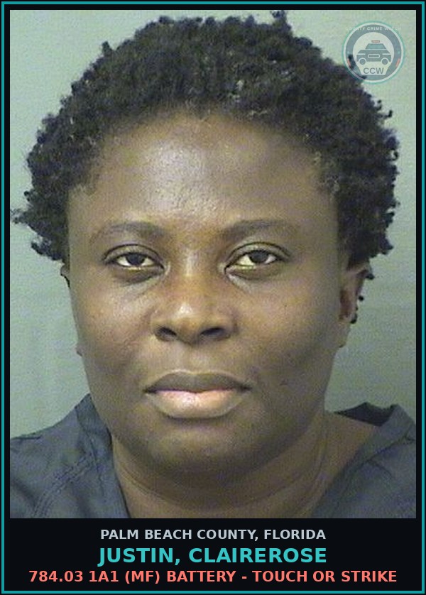 Booking mugshot of JUSTIN, CLAIREROSE in Palm Beach County