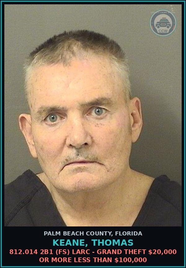 Booking mugshot of KEANE, THOMAS in Palm Beach County