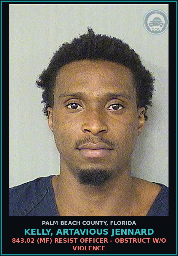 Booking mugshot of KELLY, ARTAVIOUS JENNARD in Palm Beach County