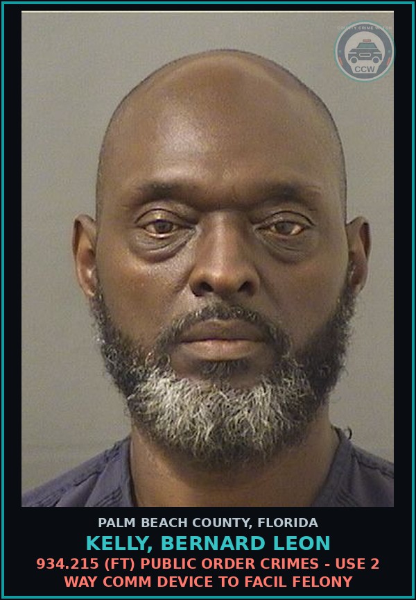 Booking mugshot of KELLY, BERNARD LEON in Palm Beach County