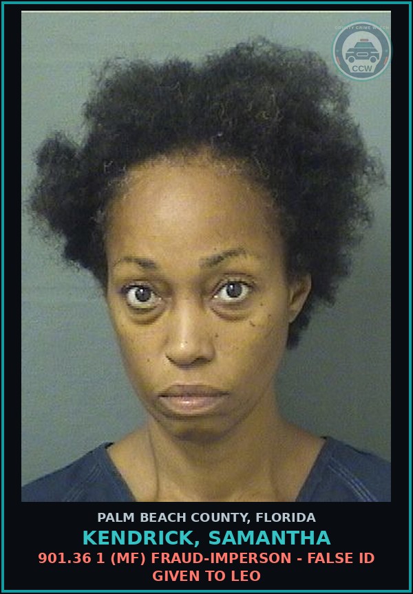Booking mugshot of KENDRICK, SAMANTHA in Palm Beach County