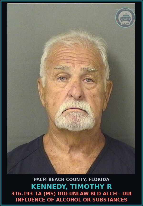 Booking mugshot of KENNEDY, TIMOTHY R in Palm Beach County