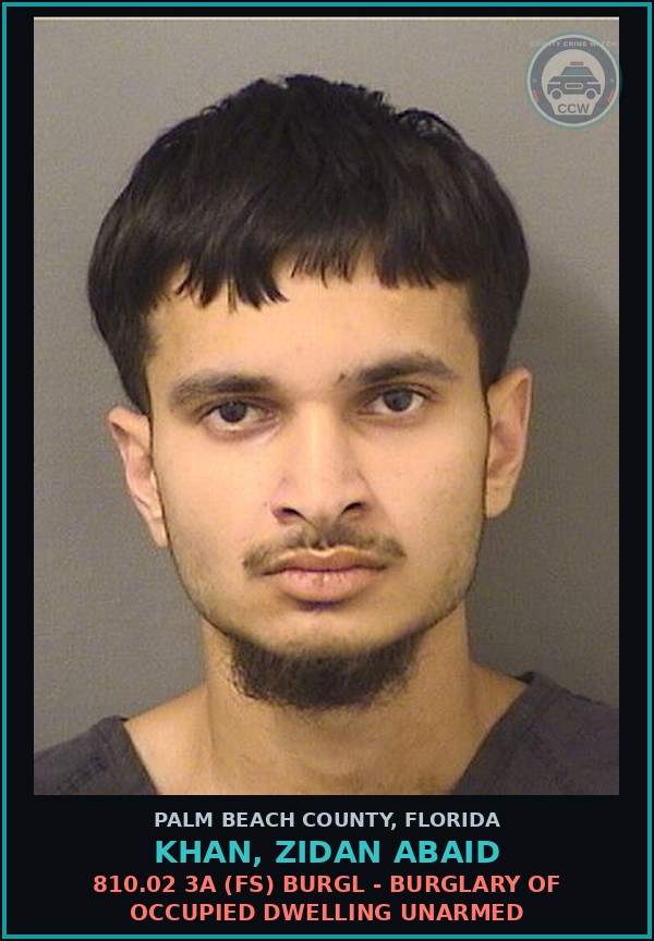 Booking mugshot of KHAN, ZIDAN ABAID in Palm Beach County