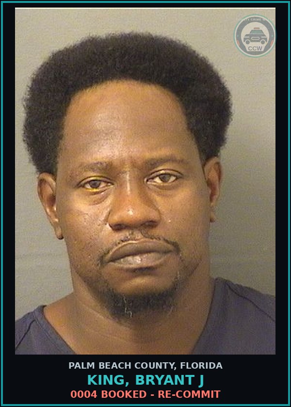 Booking mugshot of KING, BRYANT J in Palm Beach County