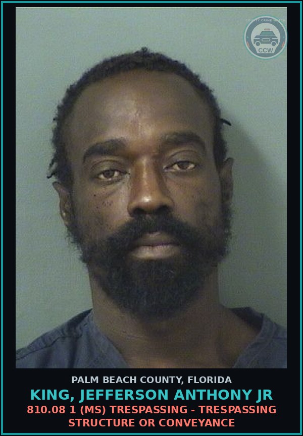 Booking mugshot of KING, JEFFERSON ANTHONY Jr in Palm Beach County