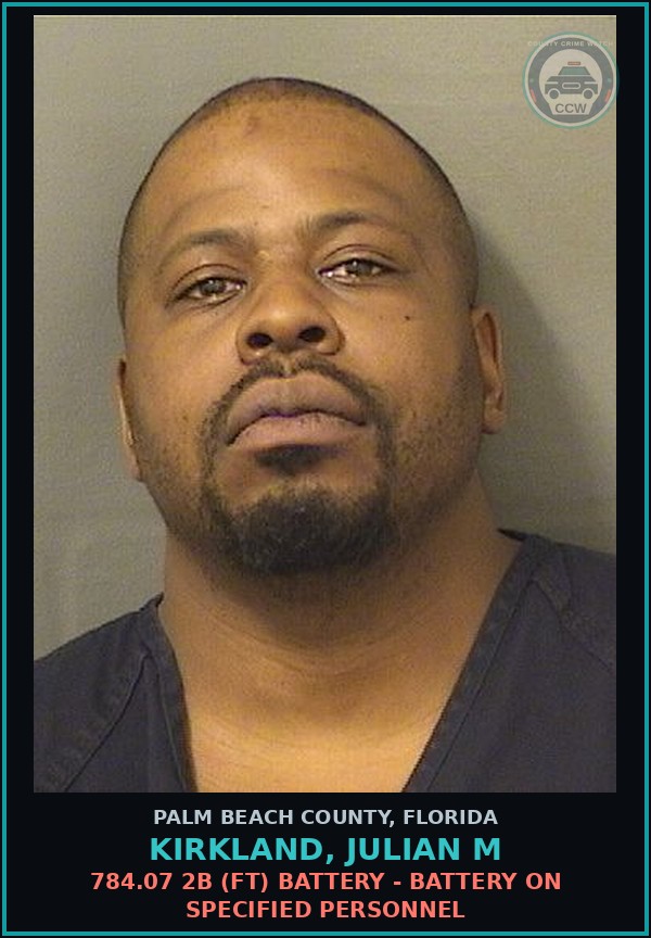 Booking mugshot of KIRKLAND, JULIAN M in Palm Beach County