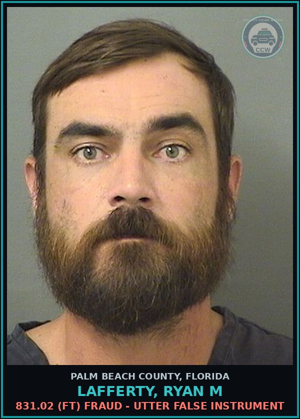 Booking mugshot of LAFFERTY, RYAN M in Palm Beach County