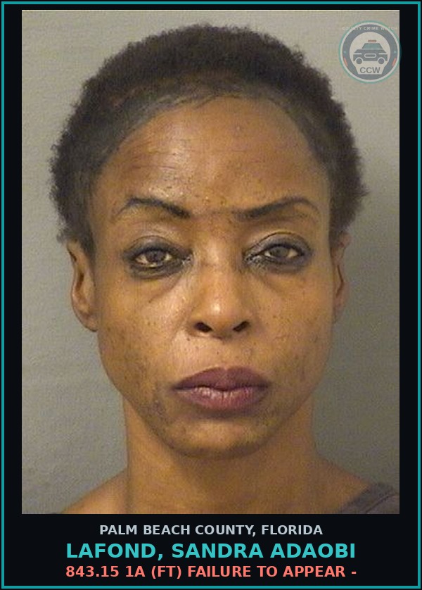 Booking mugshot of LAFOND, SANDRA ADAOBI in Palm Beach County