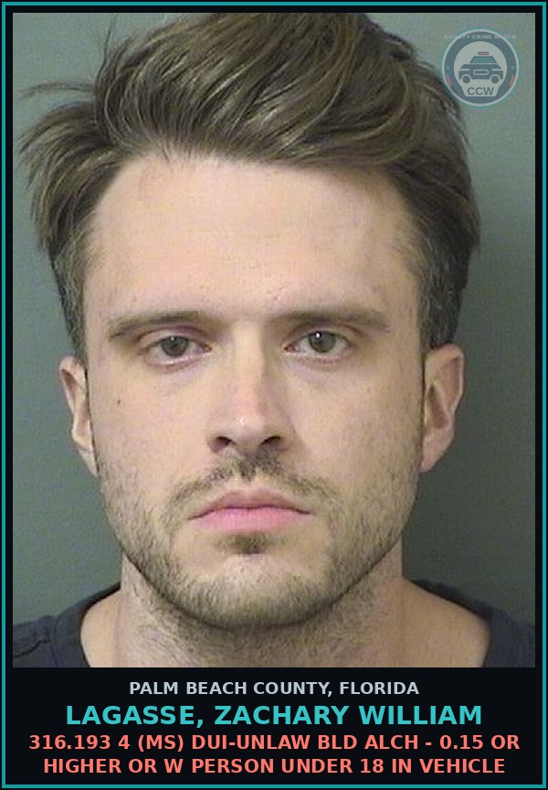 Booking mugshot of LAGASSE, ZACHARY WILLIAM in Palm Beach County