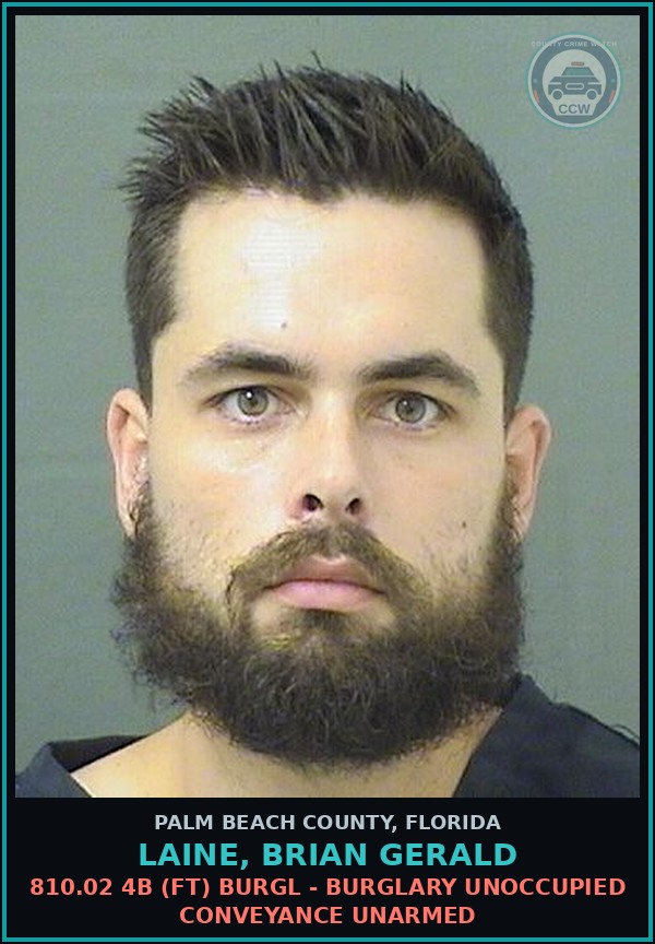 Booking mugshot of LAINE, BRIAN GERALD in Palm Beach County