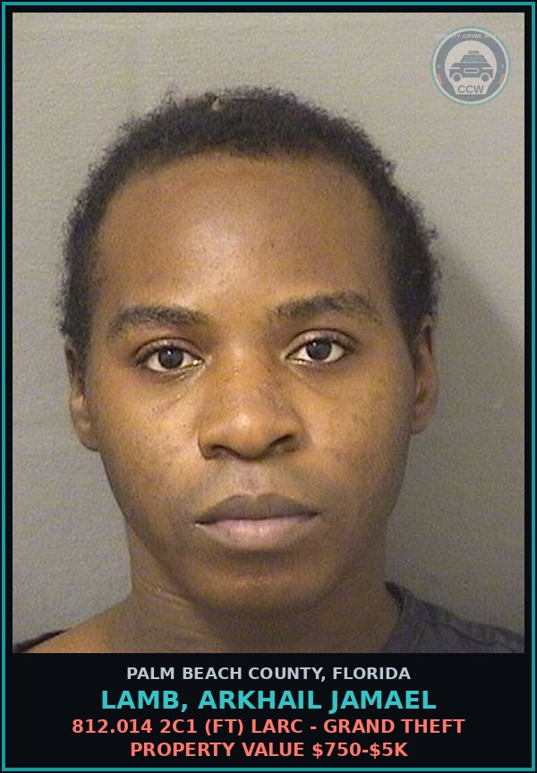 Booking mugshot of LAMB, ARKHAIL JAMAEL in Palm Beach County