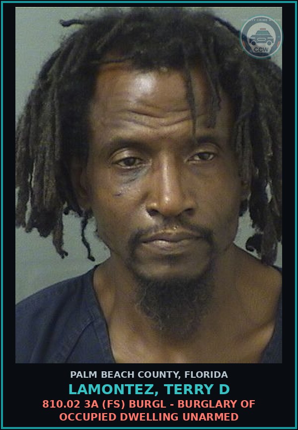 Booking mugshot of LAMONTEZ, TERRY D in Palm Beach County